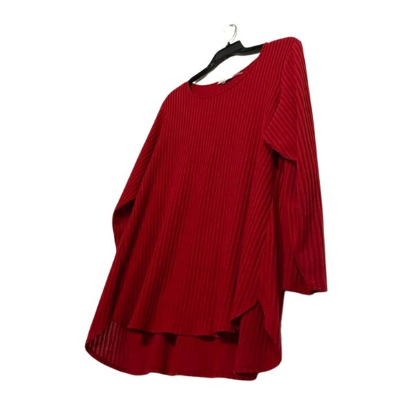 Calvin Klein Plus Size 2X Red Ribbed Tunic Top Long Sleeve Logo Blouse - Picture 3 of 13